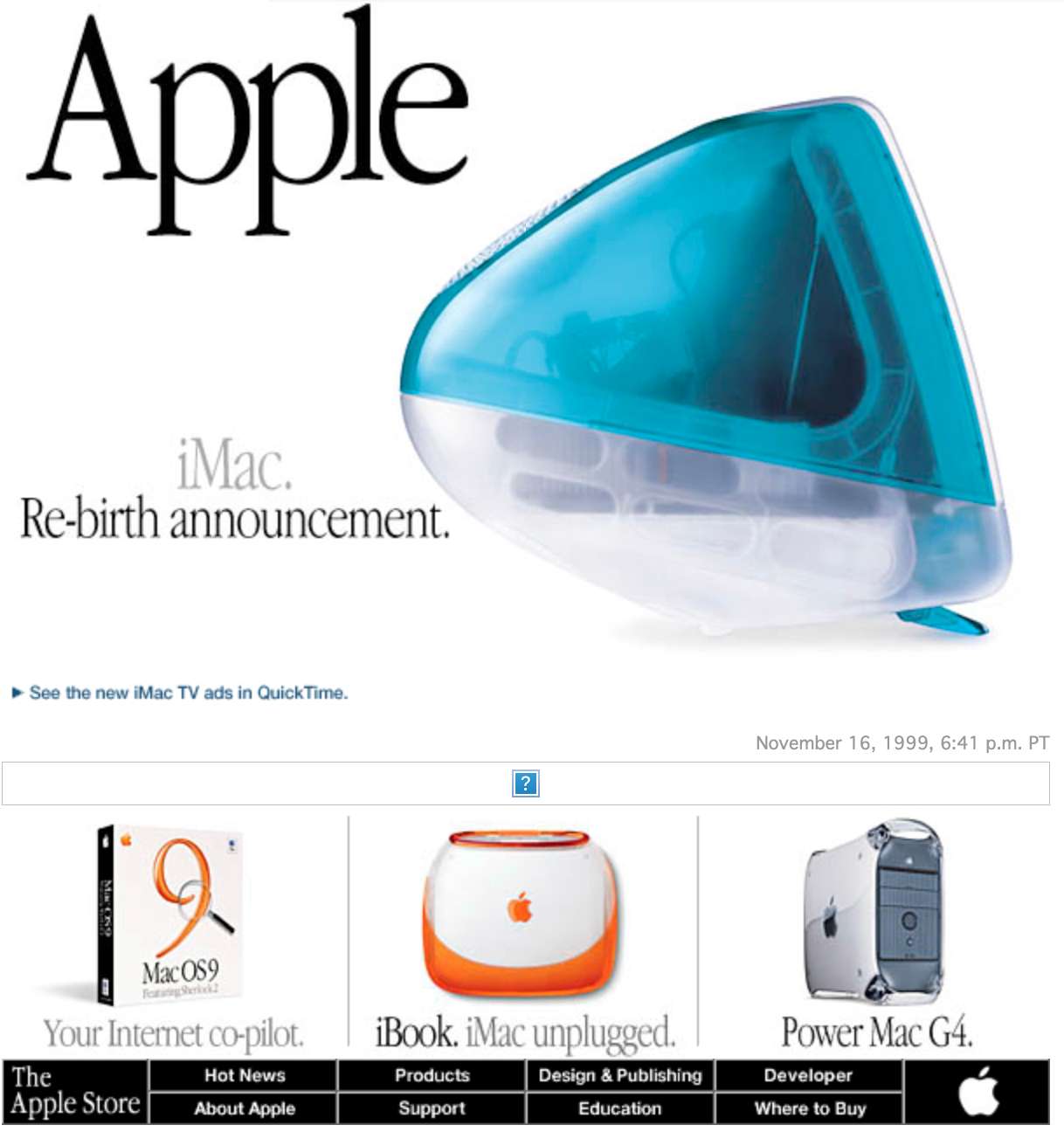 Image from Apple website in 1999 showing graphic elements as text